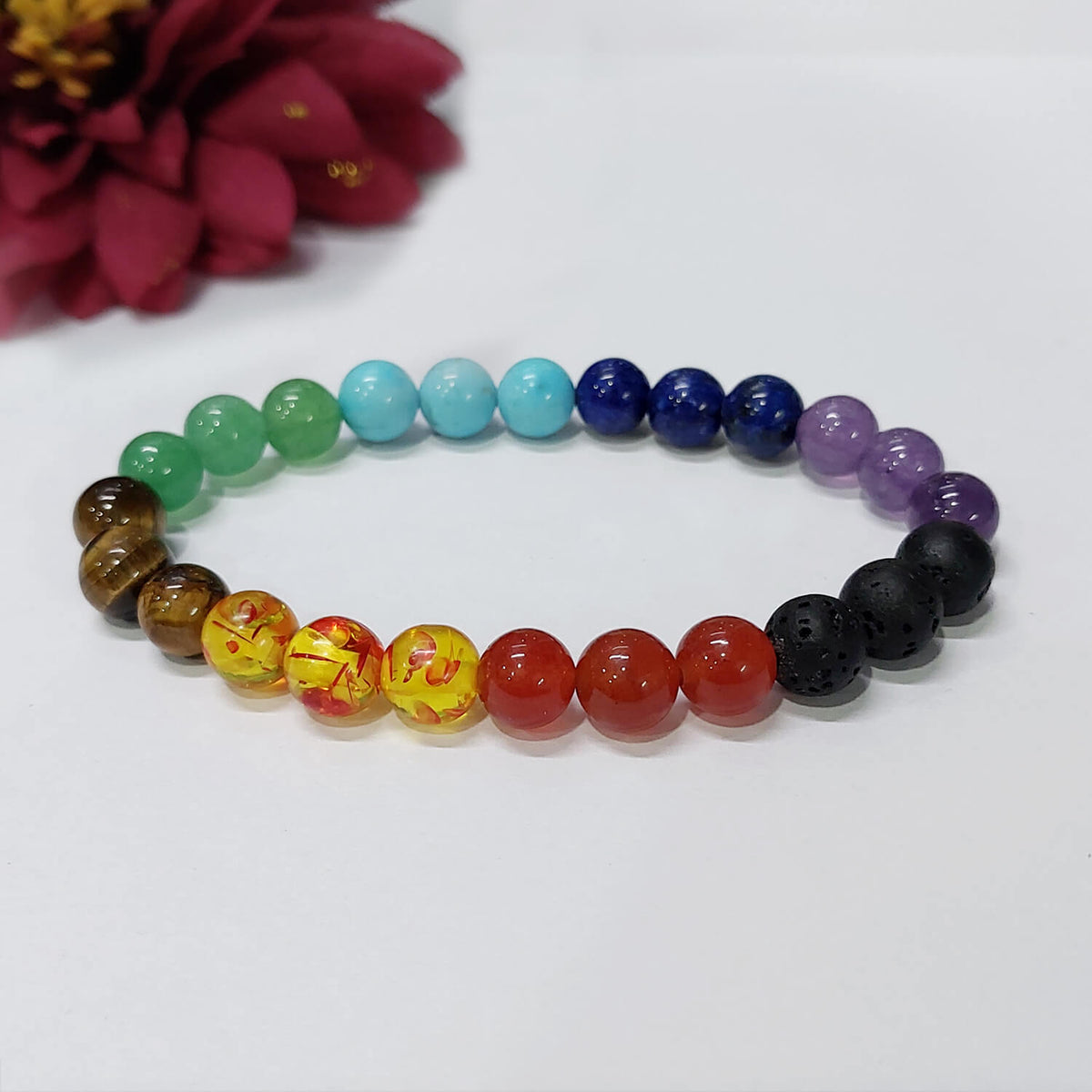Certified 7 Chakra 8mm Natural Stone Bracelet With Lava Stone - One Br–  Imeora