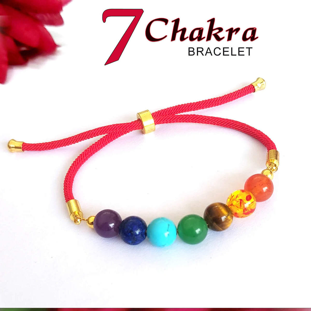 Certified 7 Chakra 8mm Natural Stone Bracelet With Lava Stone