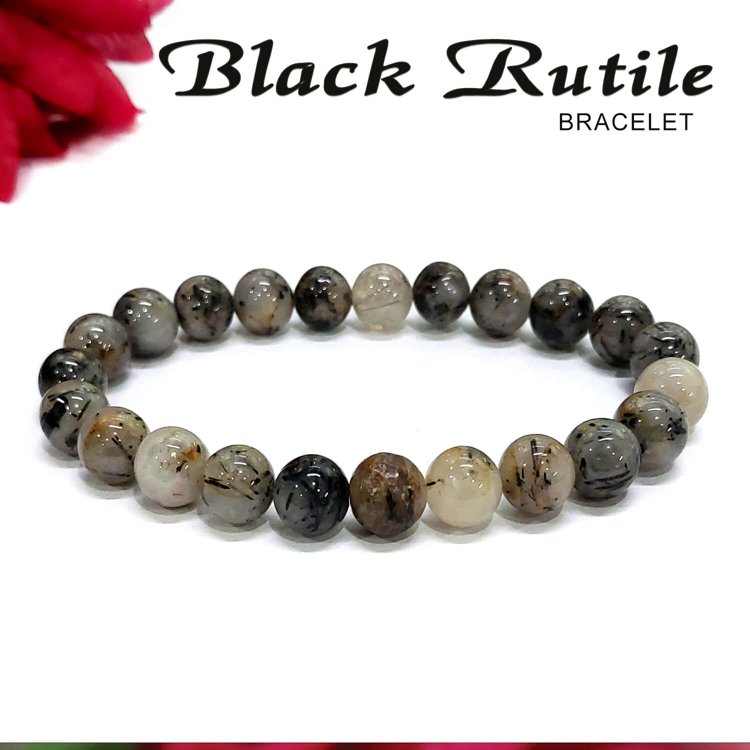 Certified Black Rutile 8mm Natural Stone Bracelet – Imeora