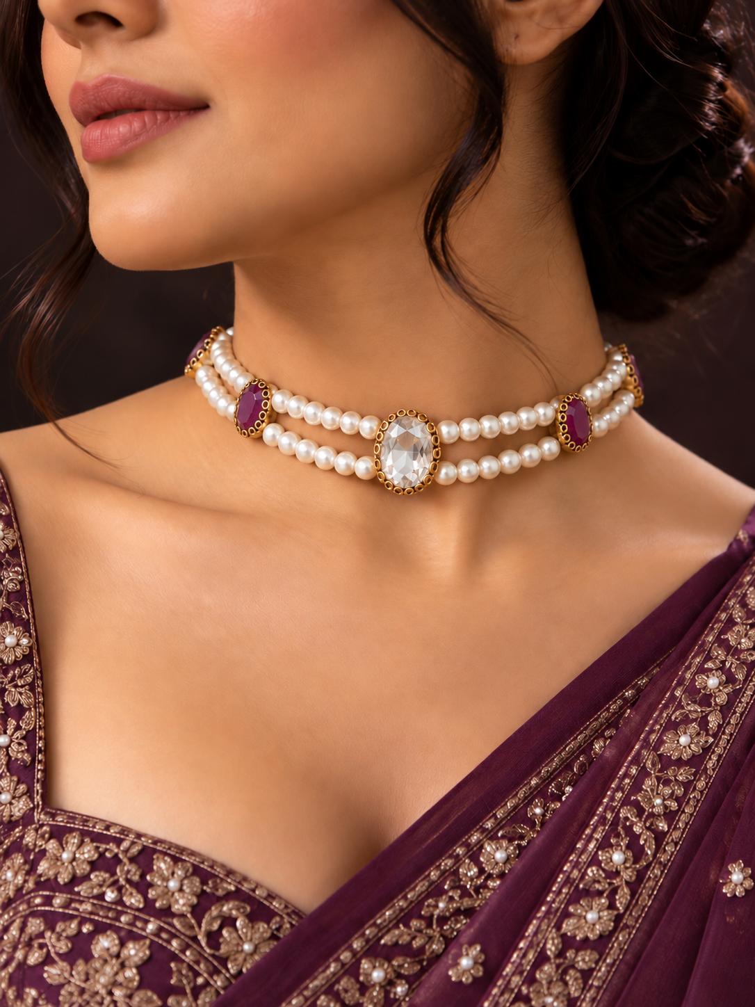 Amethyst Radiance Double-Layer Pearl Choker