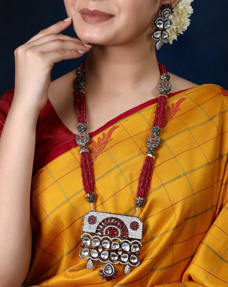 Imeora Exclusive Designer Red Long Necklace Set - Main Image