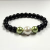 Green And White Shell Pearls Bracelet With 8mm Black Beads