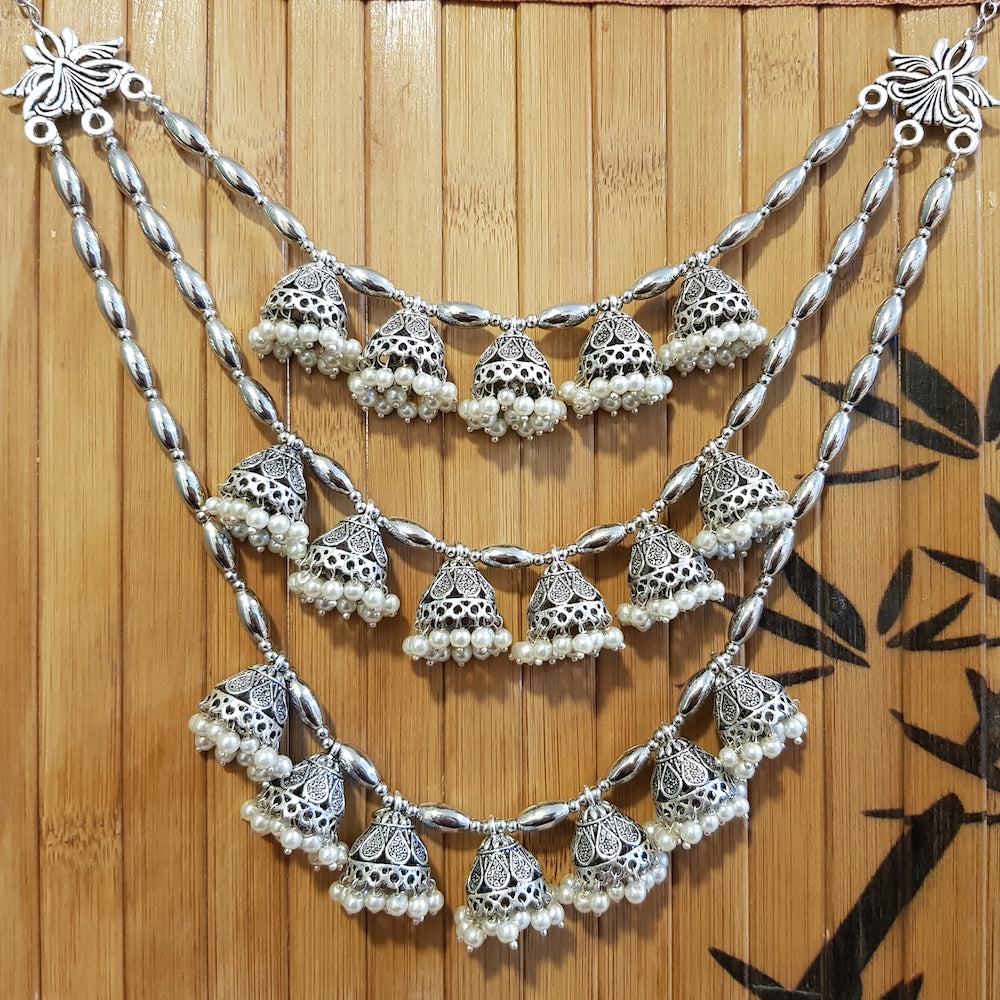Imeora Multi Jhumki Tribal Necklace with White Hangings