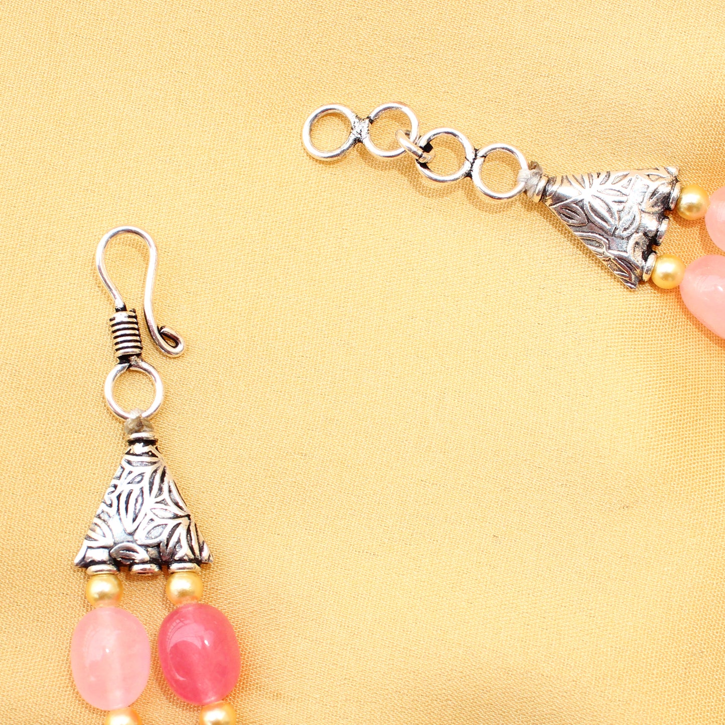 Imeora Dual Tone Pink Quartz Double Line Necklace With Earrings