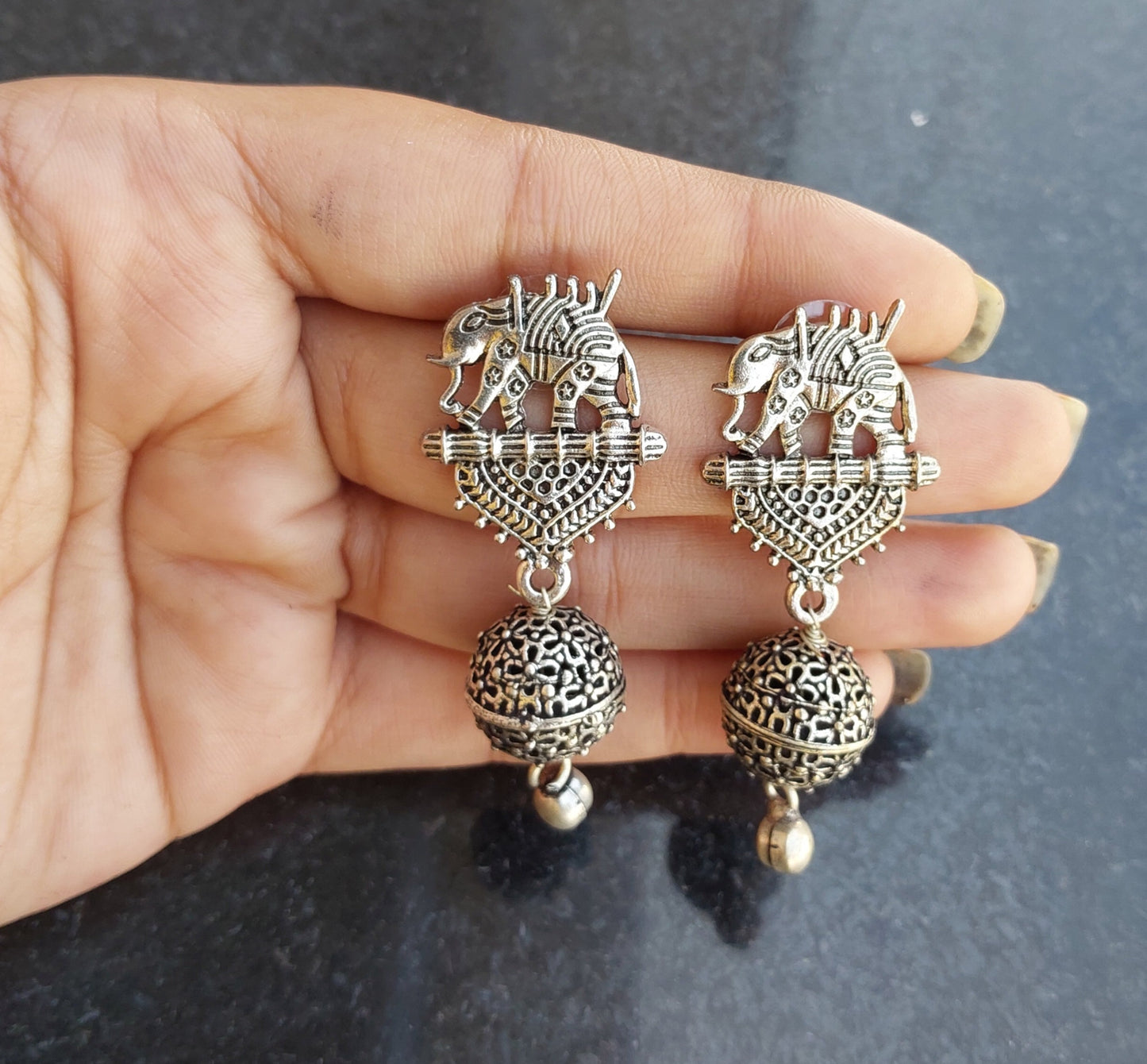 Imeora Elephant Stud With Ball Hanging Earrings