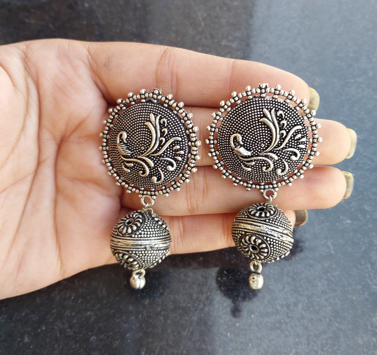 Imeora Stud With Peacock And Ball Hanging Earrings