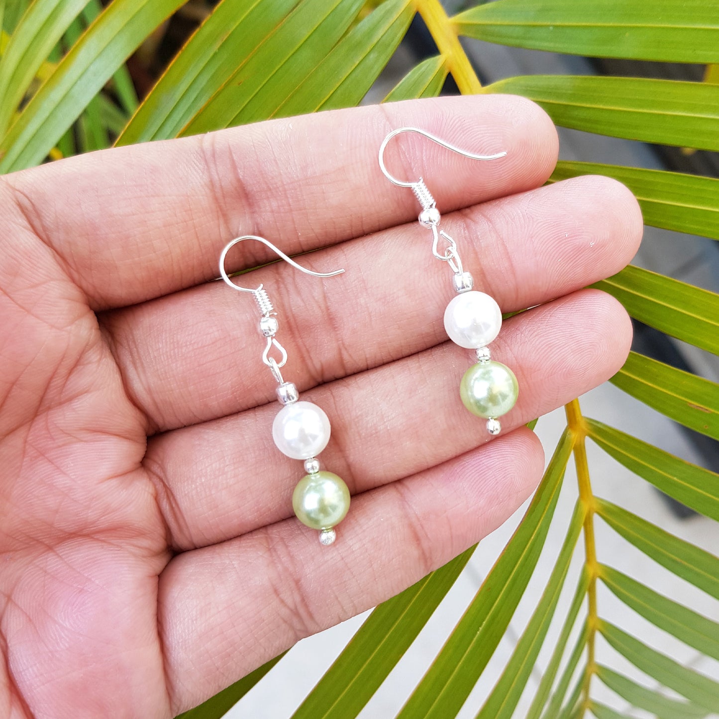 Imeora White Green 8mm Shell Pearl Earrings