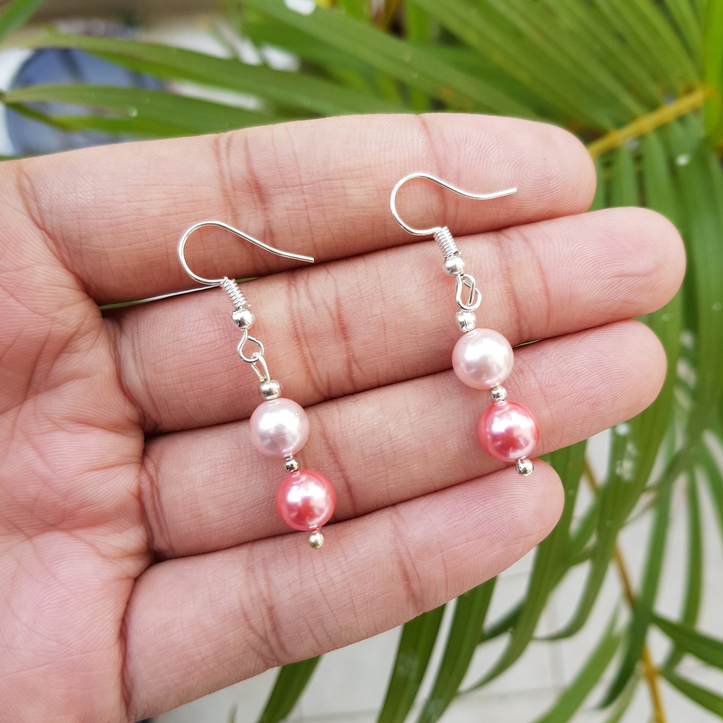Reddish Pink Baby Pink Pearl Earring