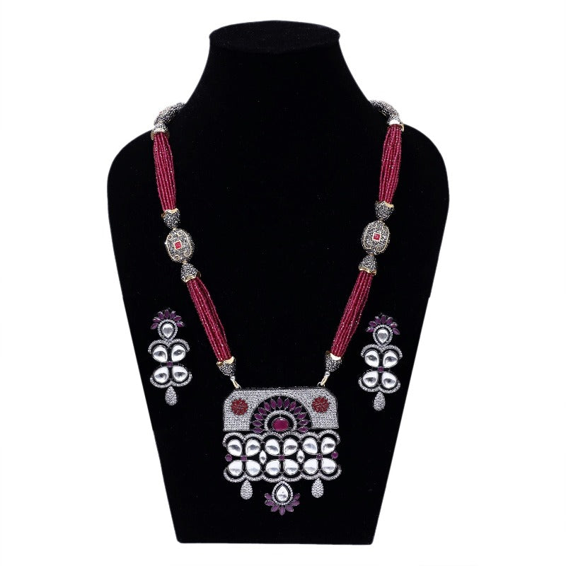 Imeora Exclusive Designer Red Long Necklace Set