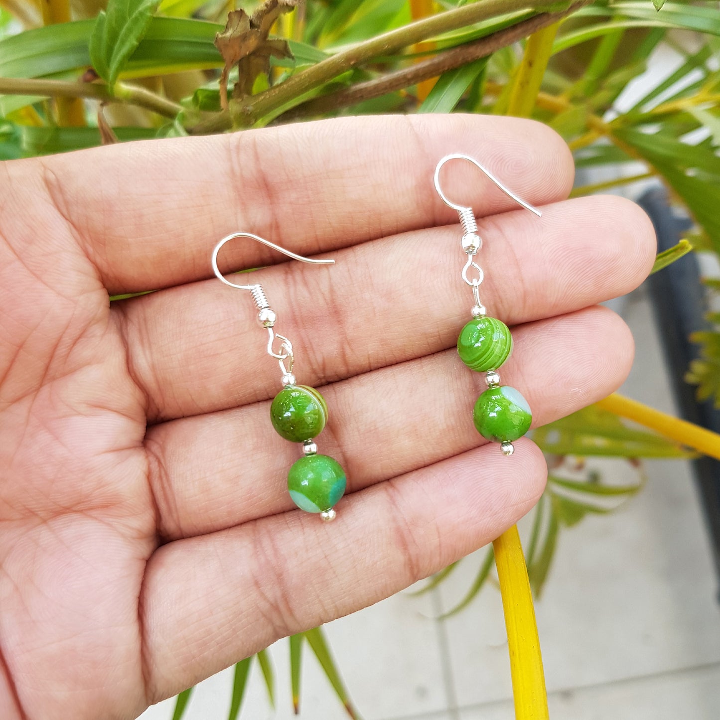 Parrot Green Agate Earring