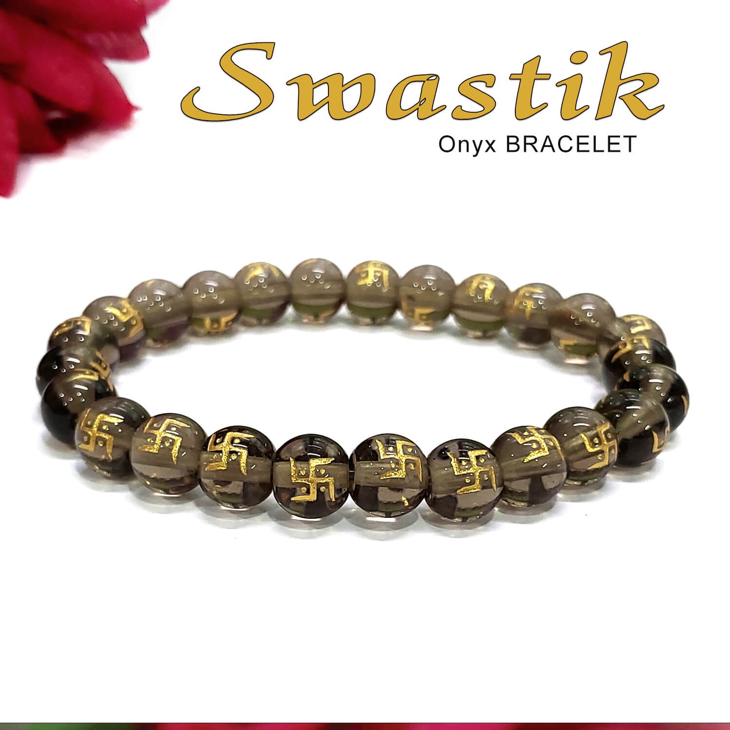 Swastik Onyx 8mm Stone Bracelet