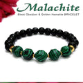 Malachite Jade With Black Obsidian And Golden Hematite Bracelet