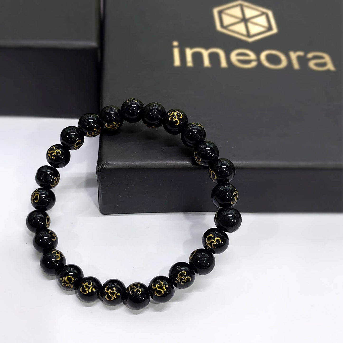 Certified Black Om Onyx 8mm Stone Bracelet