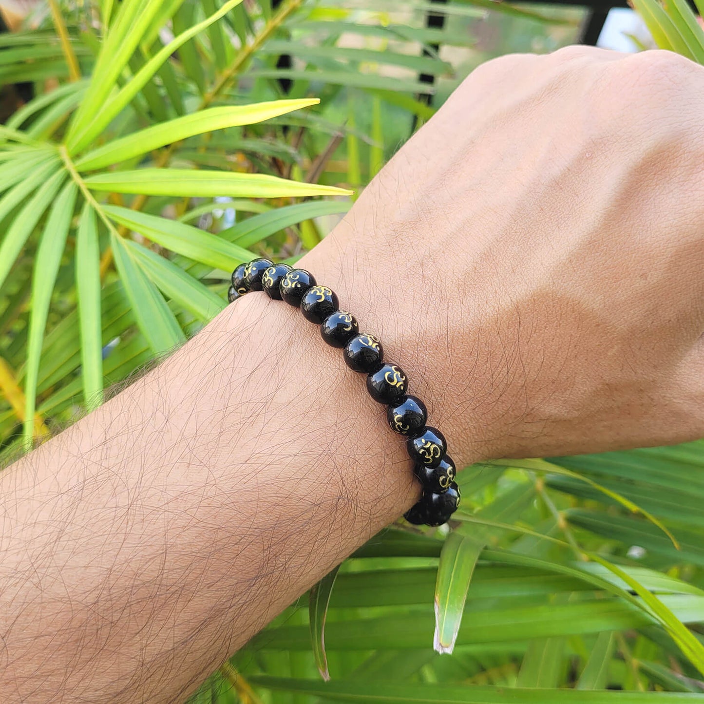 Certified Black Om Onyx 8mm Stone Bracelet