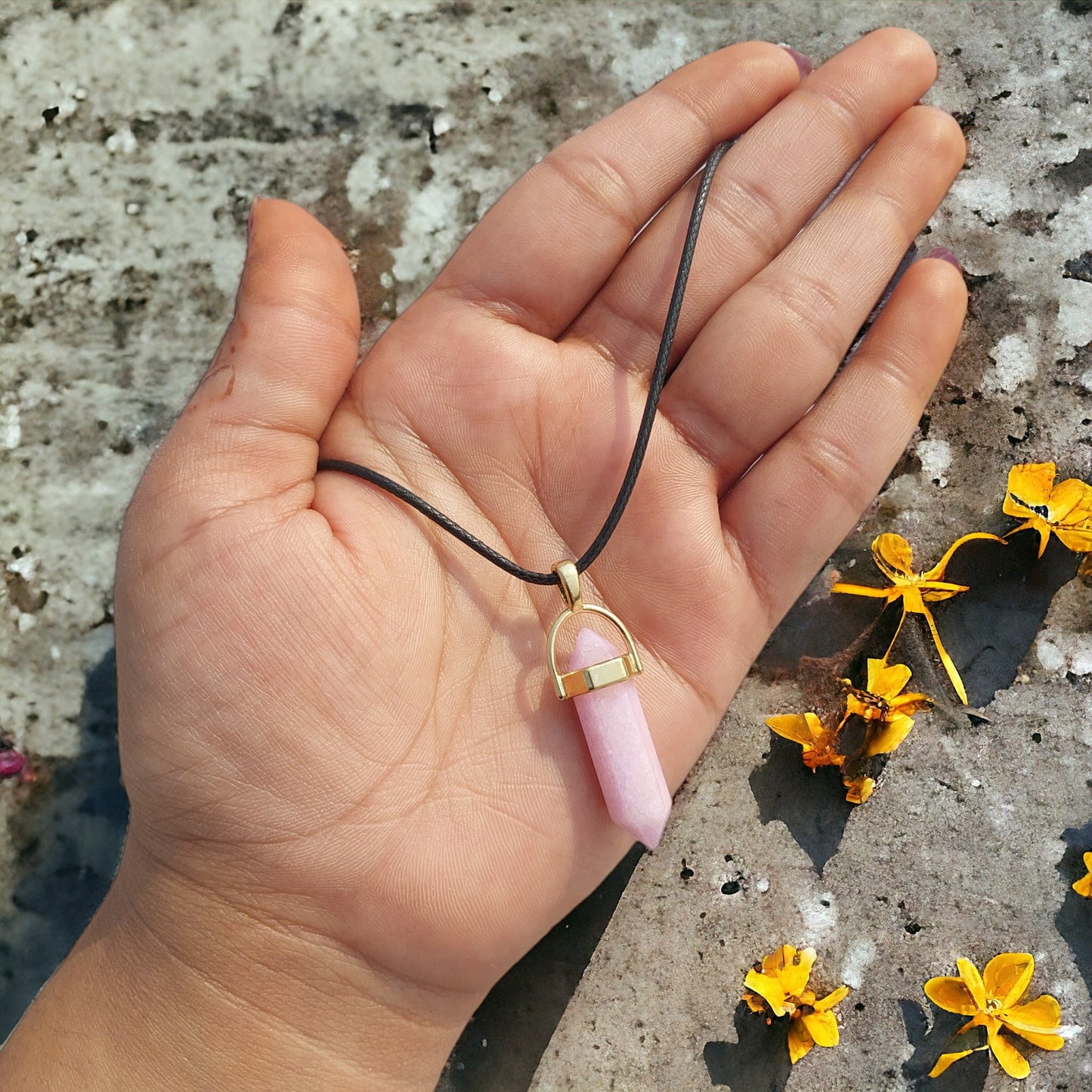 Pencil Shape Stone Pendants With 17 Inches Leatherite Adjustable Chain