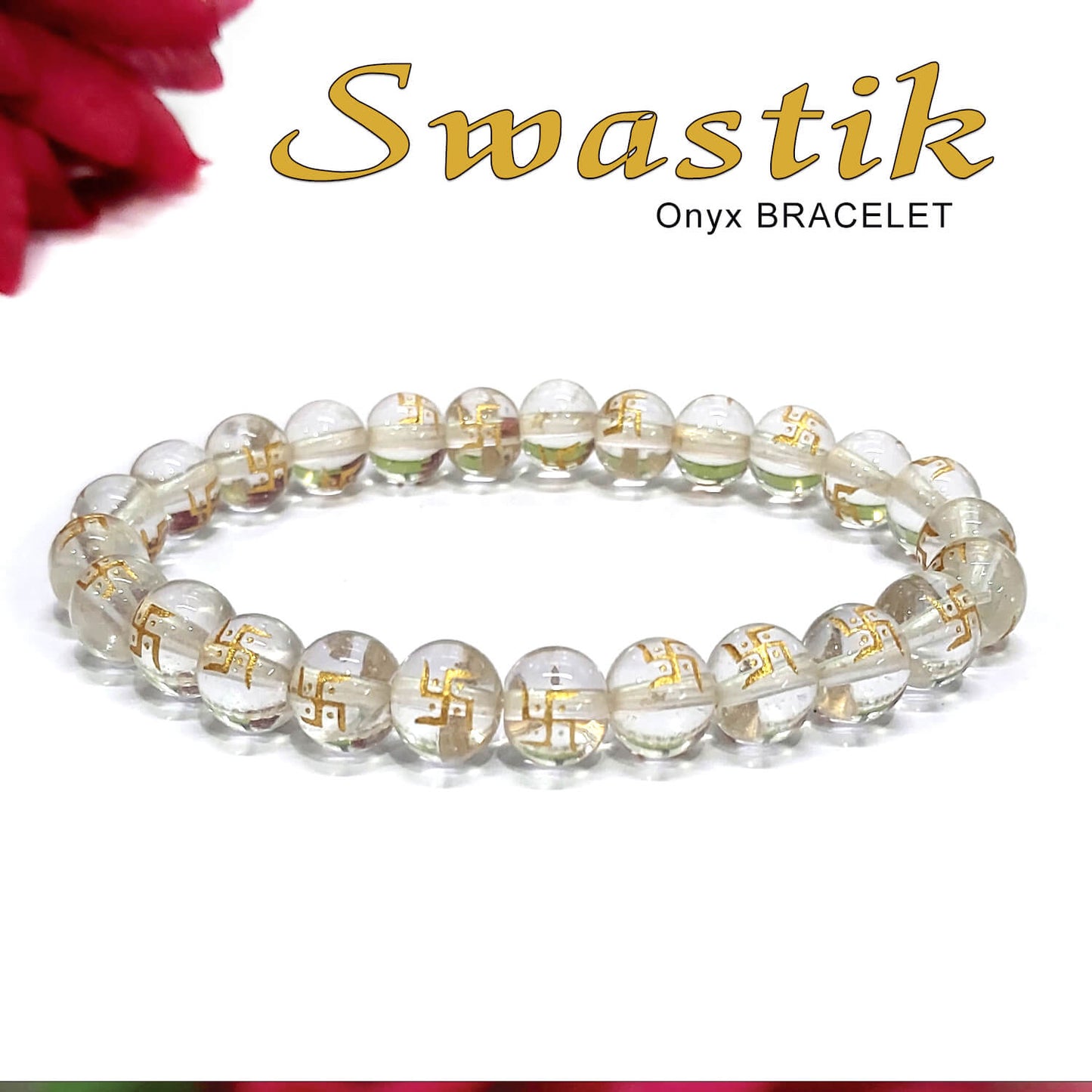 Swastik Onyx 8mm Stone Bracelet