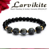 Larvikite With Black Obsidian And Golden Hematite Bracelet