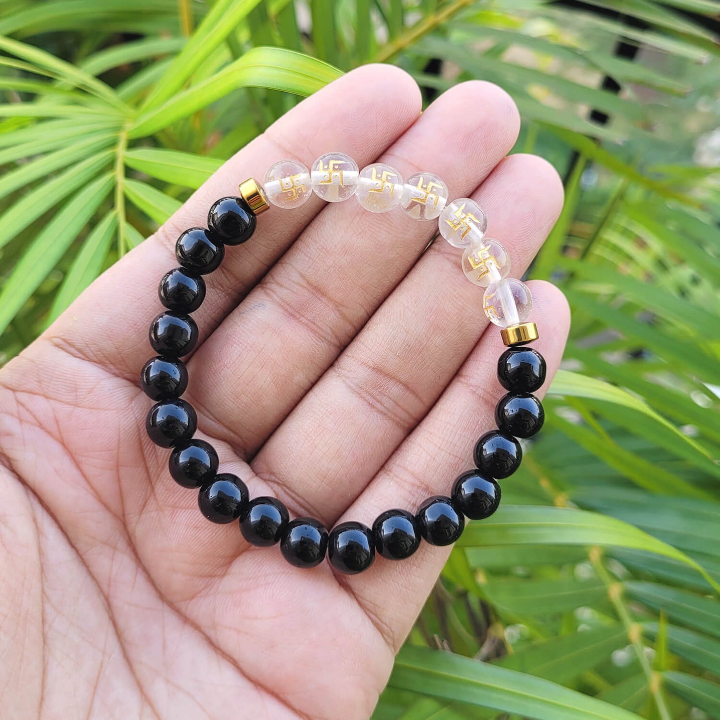 Swastik Black Obsidian With Onyx And Golden Hematite Bracelet