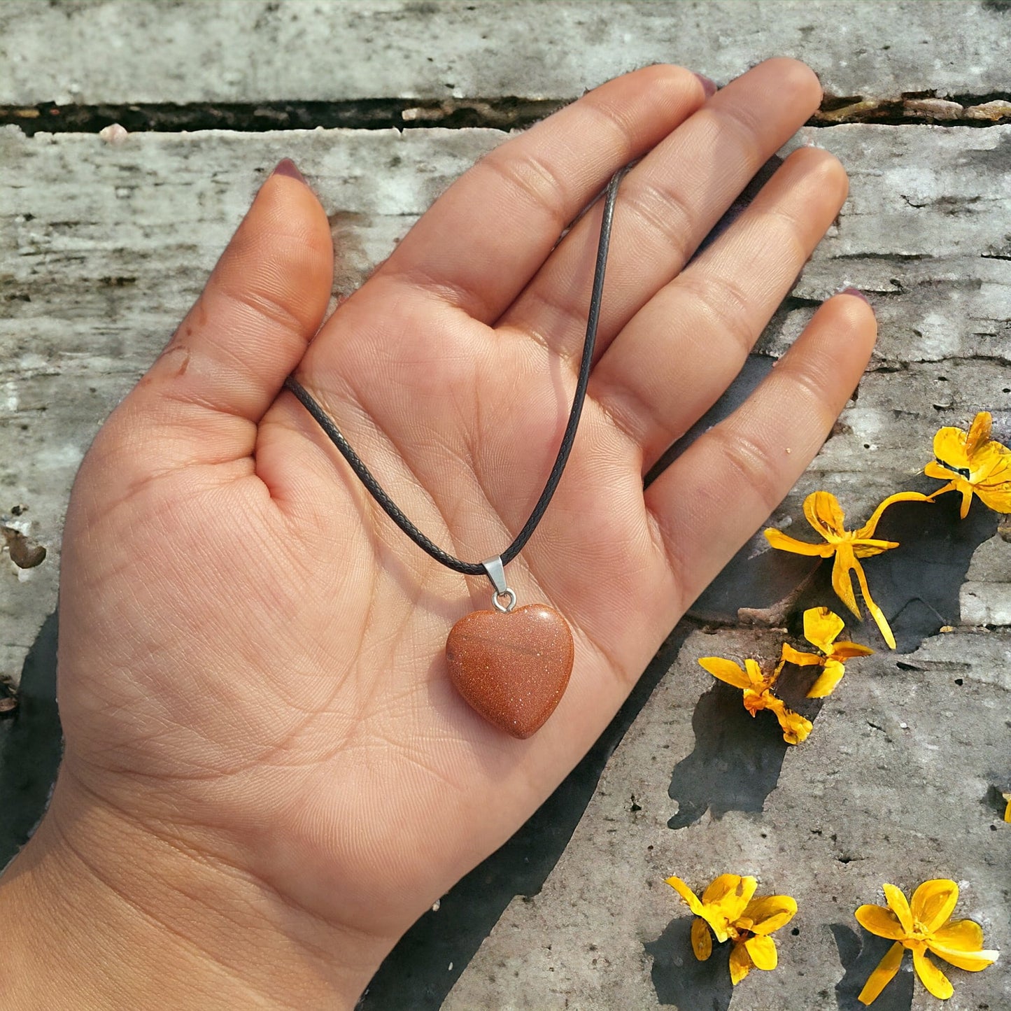 Heart Shape Stone Pendants With 17 Inches Leatherite Adjustable Chain