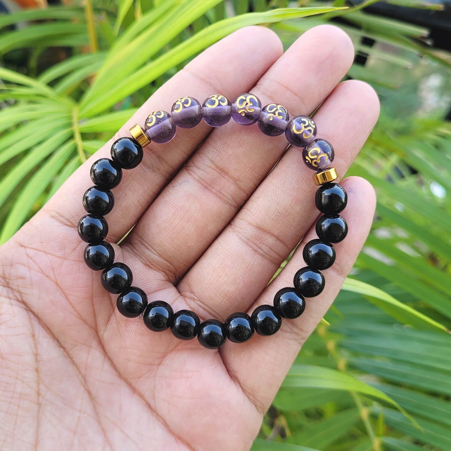 Om Black Obsidian With Onyx And Golden Hematite Bracelet