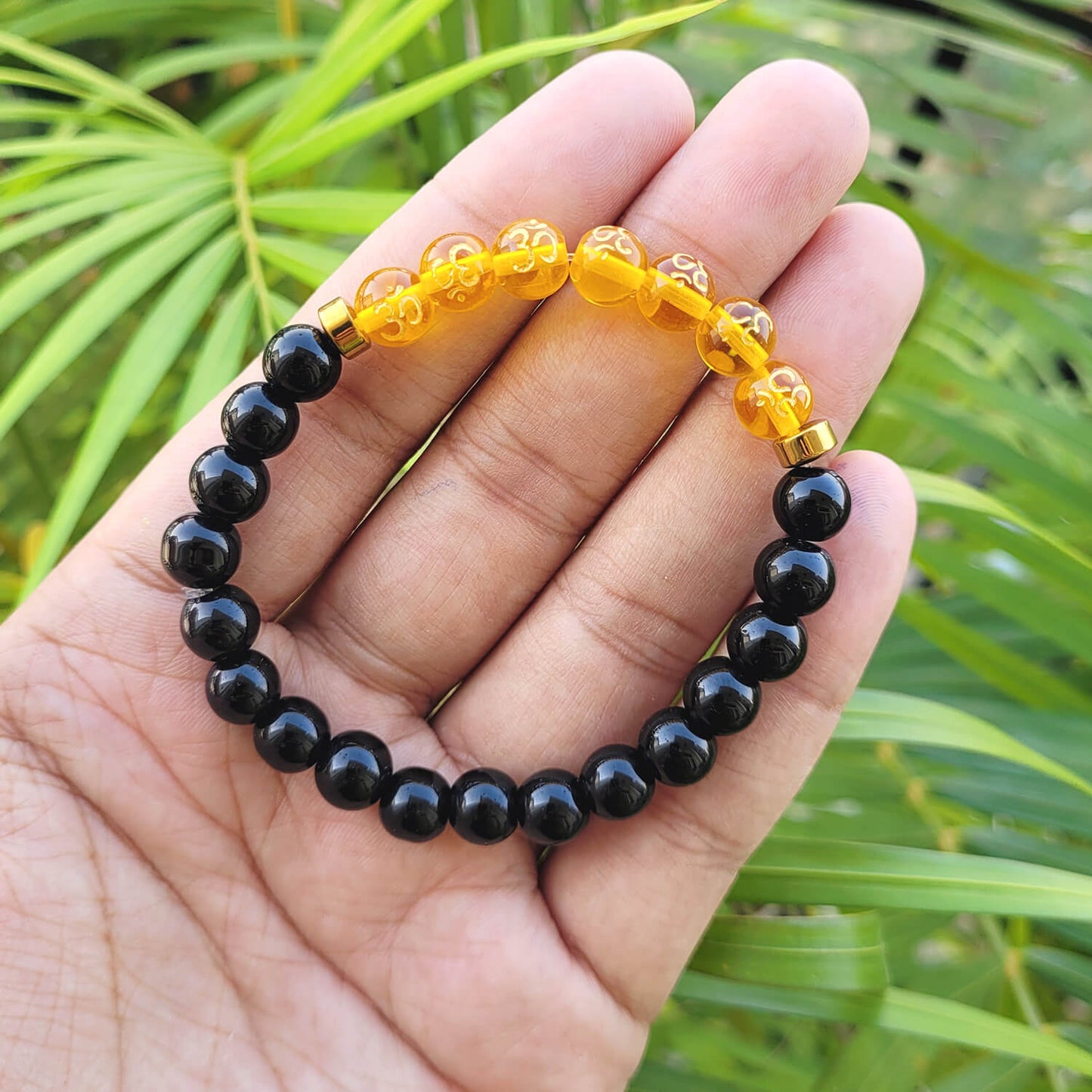 Om Black Obsidian With Onyx And Golden Hematite Bracelet