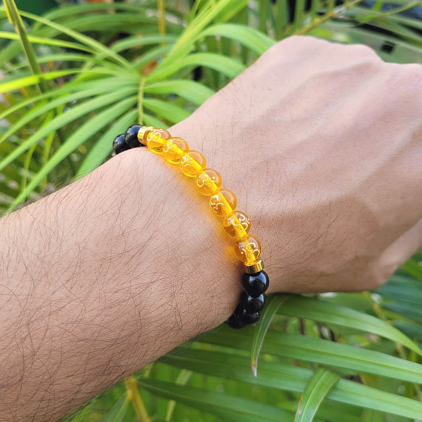 Om Black Obsidian With Onyx And Golden Hematite Bracelet