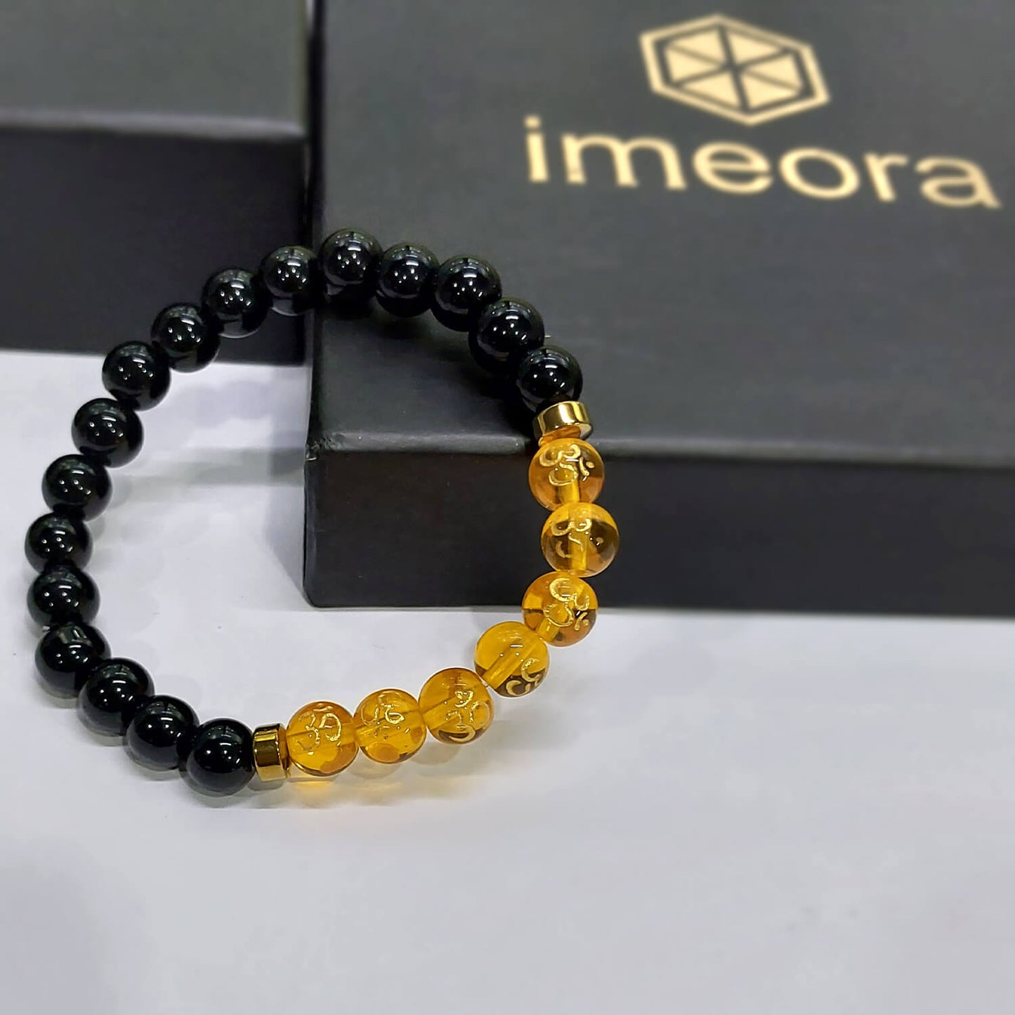 Om Black Obsidian With Onyx And Golden Hematite Bracelet