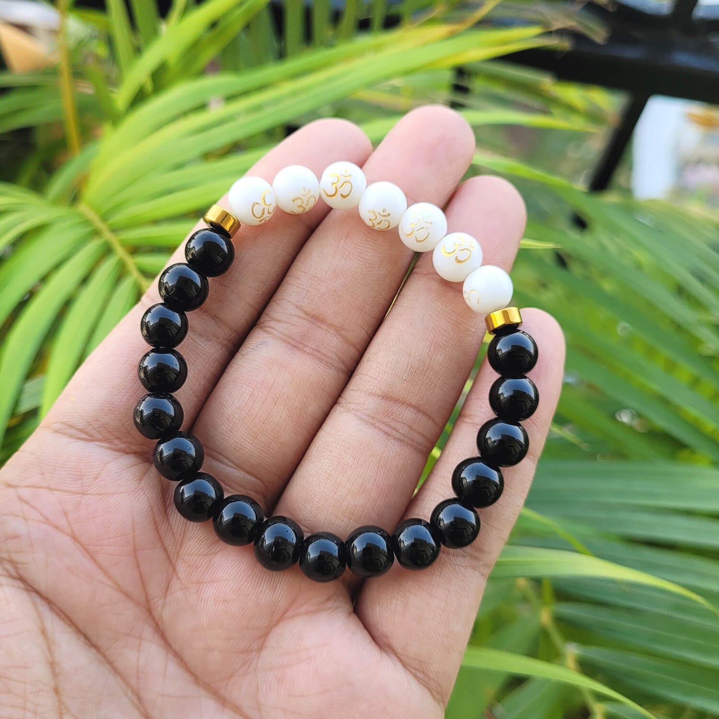 Om Black Obsidian With Onyx And Golden Hematite Bracelet