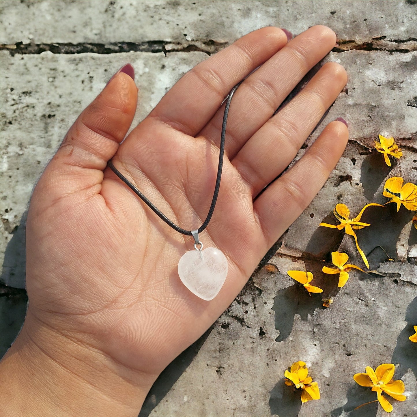 Heart Shape Stone Pendants With 17 Inches Leatherite Adjustable Chain