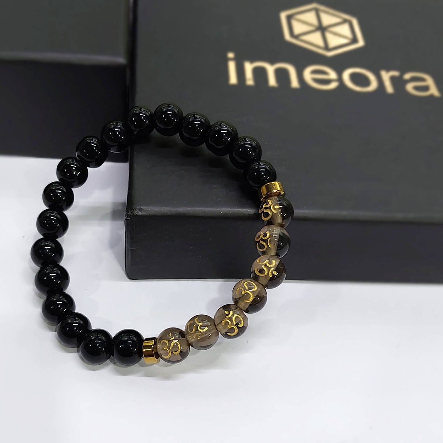 Om Black Obsidian With Onyx And Golden Hematite Bracelet