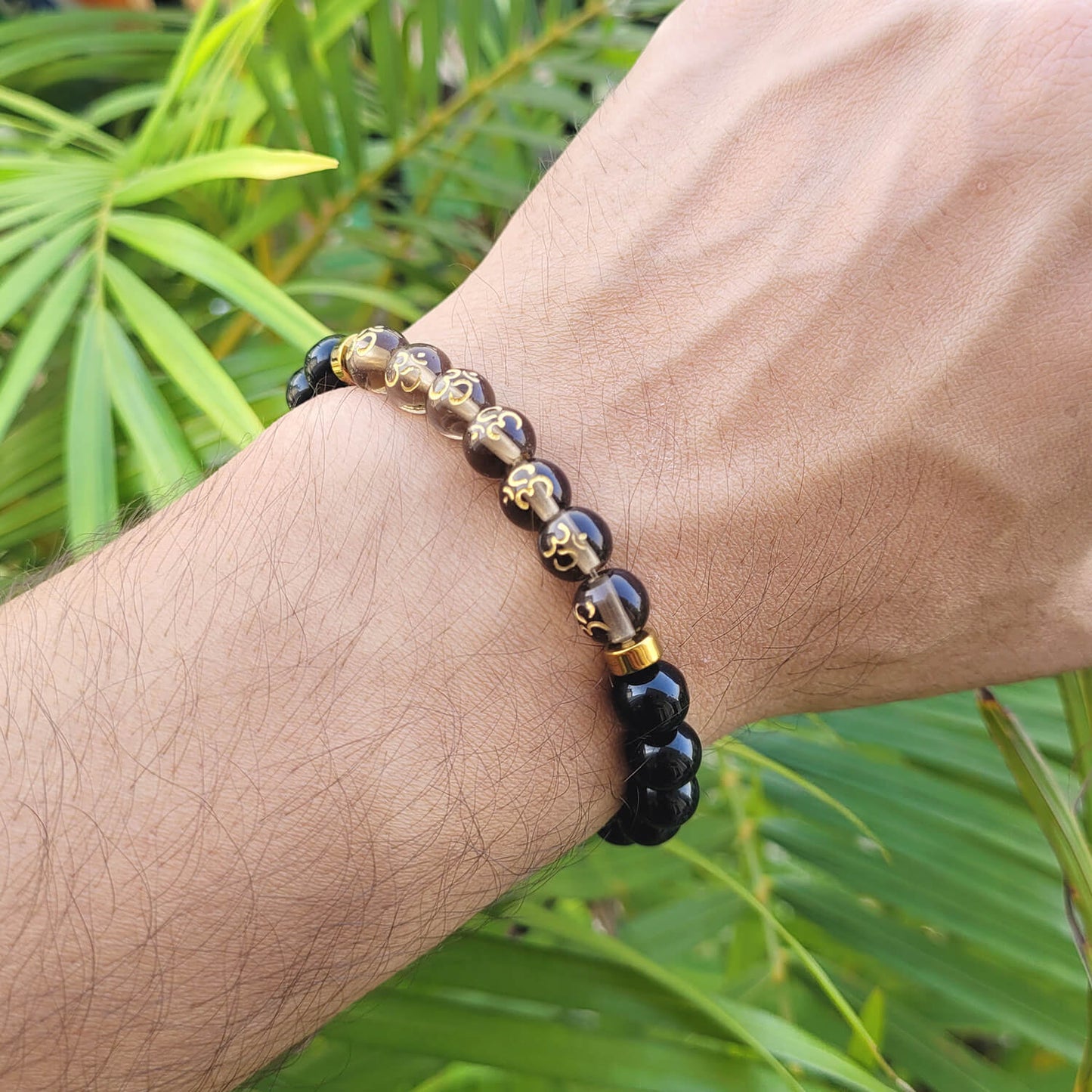 Om Black Obsidian With Onyx And Golden Hematite Bracelet