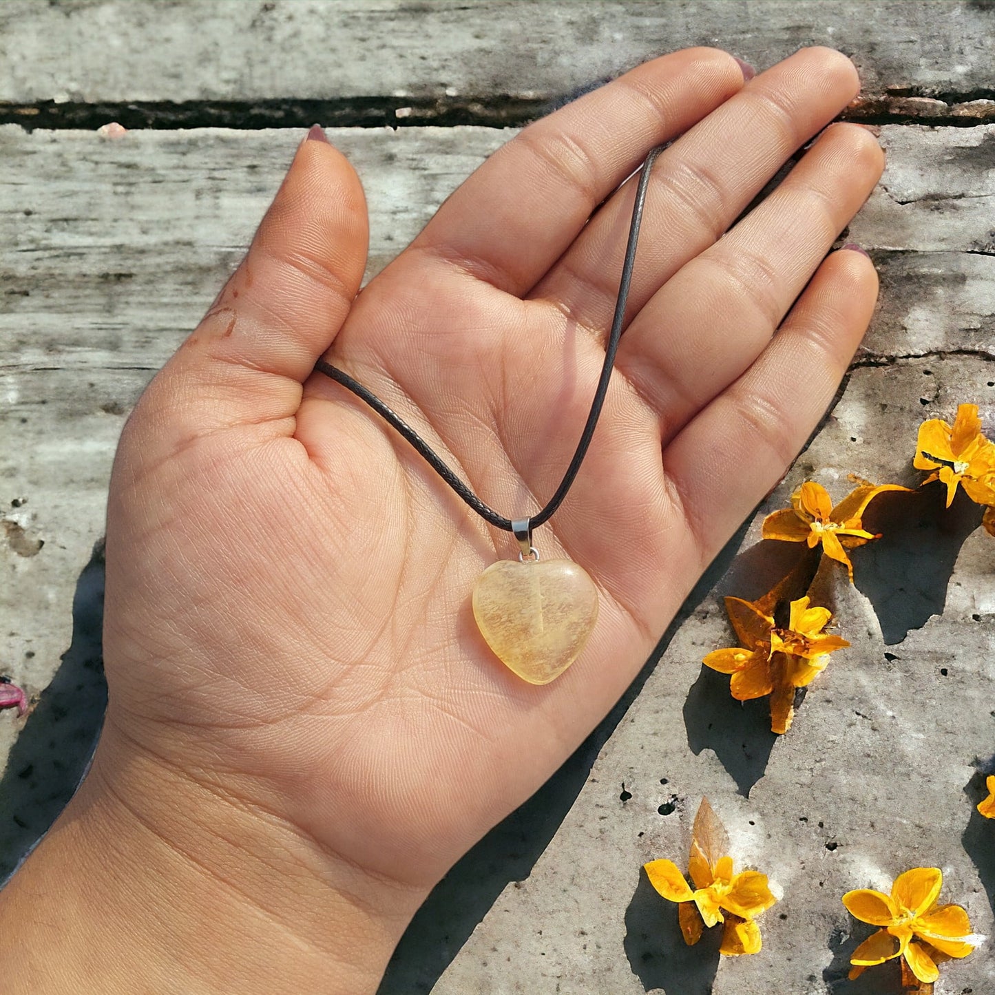 Heart Shape Stone Pendants With 17 Inches Leatherite Adjustable Chain