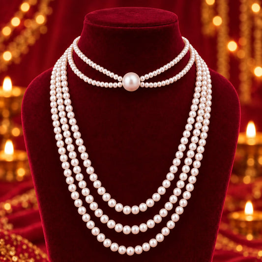 Classic Layered Necklace Set With Choker Adjustable Length