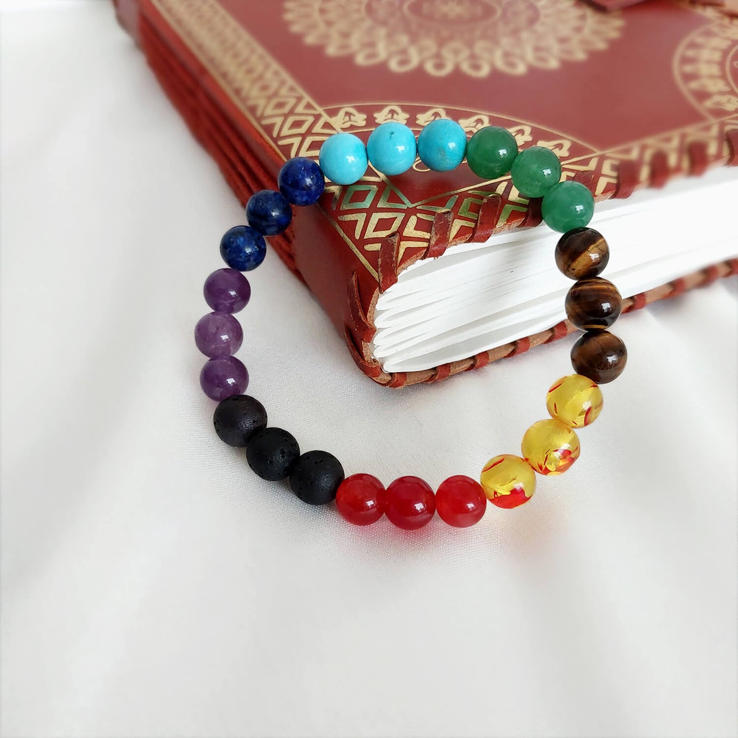 Certified 7 Chakra 8mm Natural Stone Bracelet - Design 2