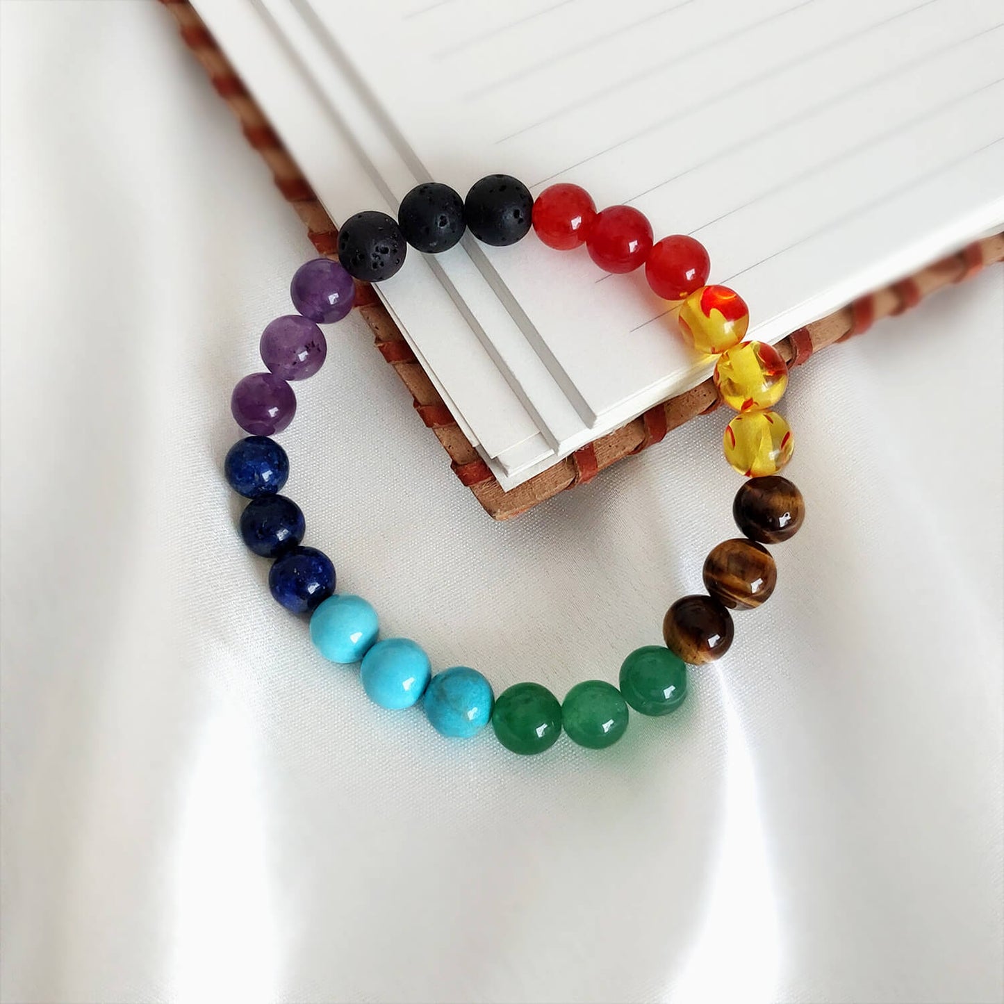 Certified 7 Chakra 8mm Natural Stone Bracelet - Design 2