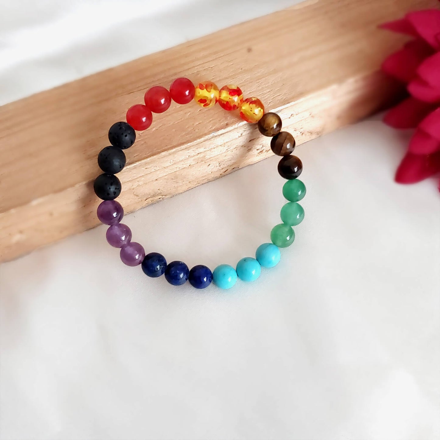 Certified 7 Chakra 8mm Natural Stone Bracelet - Design 2