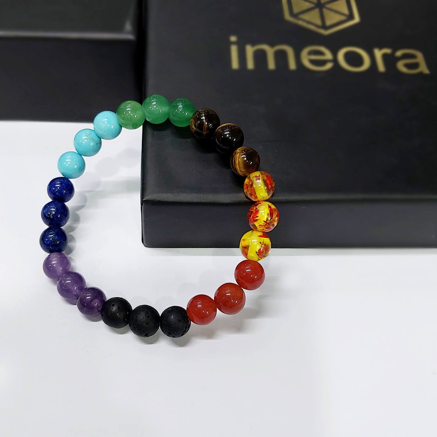 Certified 7 Chakra 8mm Natural Stone Bracelet - Design 2