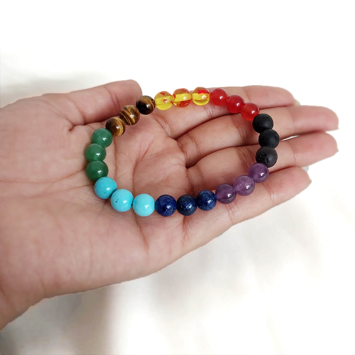 Certified 7 Chakra 8mm Natural Stone Bracelet - Design 2