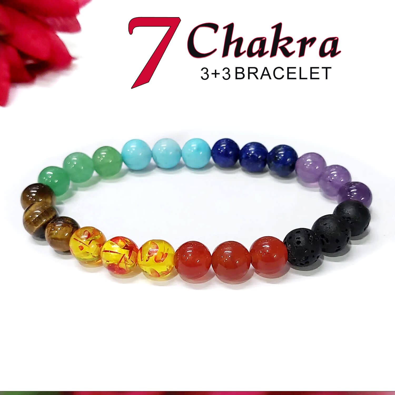 Certified 7 Chakra 8mm Natural Stone Bracelet With Lava Stone - One Br–  Imeora