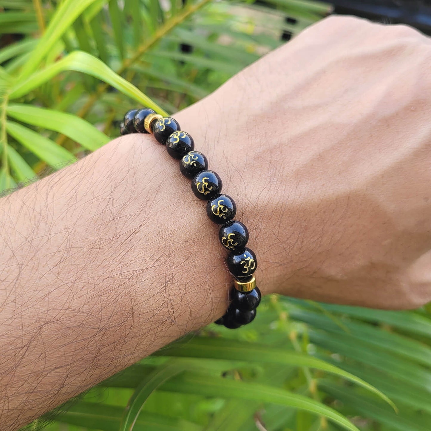 Om Black Obsidian With Onyx And Golden Hematite Bracelet