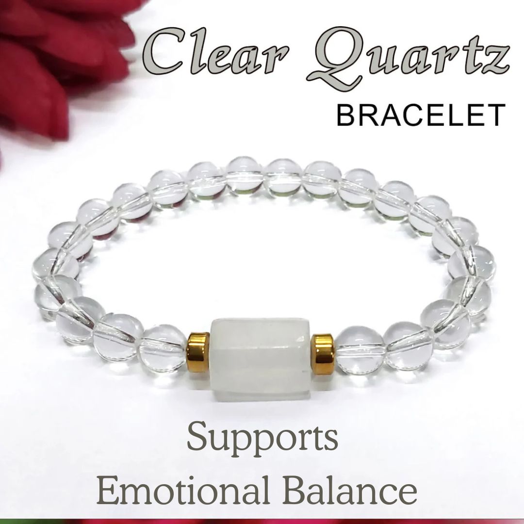 Clear Quartz Tumble Natural Stone Bracelet With Golden Hematite