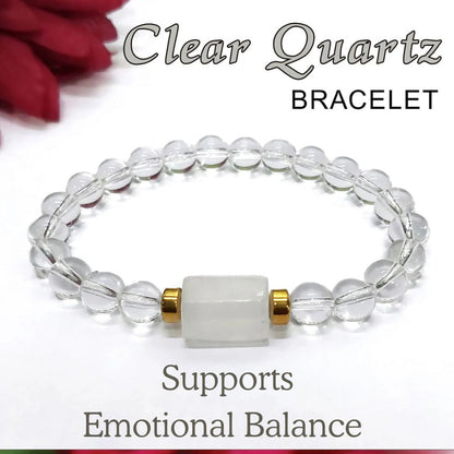 Clear Quartz Tumble Natural Stone Bracelet With Golden Hematite