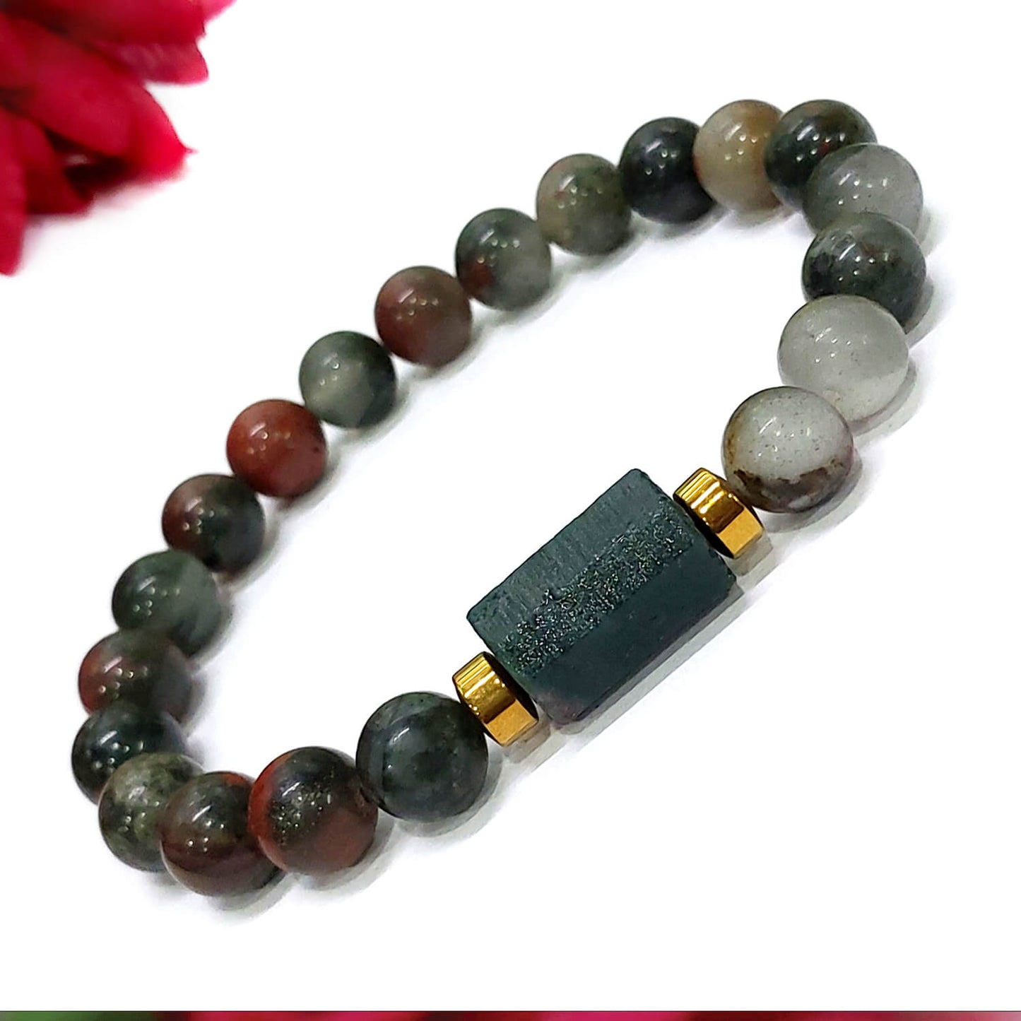 African Bloodstone Matte Tumble Bracelet With Golden Hematite