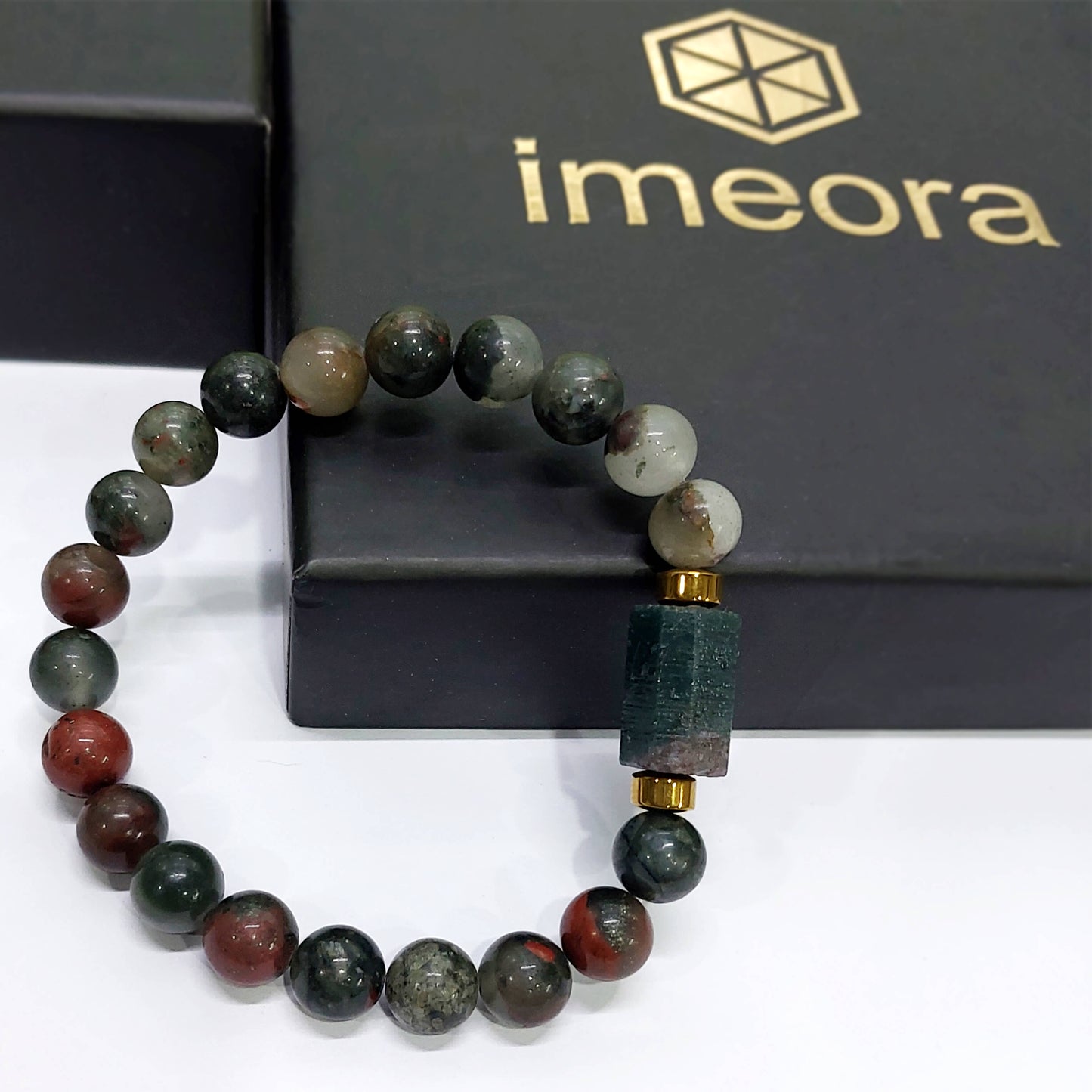 African Bloodstone Matte Tumble Bracelet With Golden Hematite