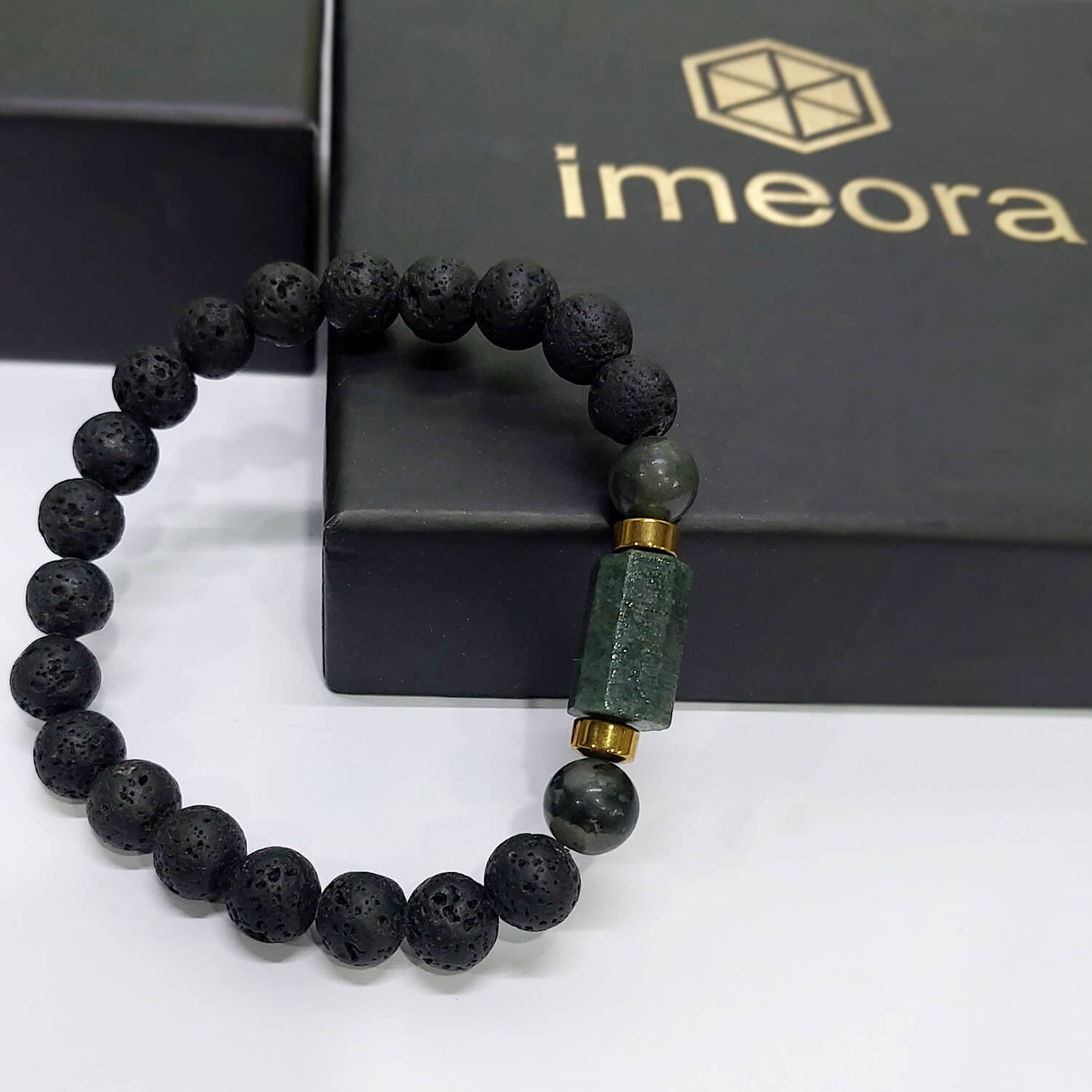 African Bloodstone Matte Tumble Bracelet With Lava Stone And Golden Hematite