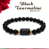 Black Tourmaline Matte Tumble Bracelet With Lava Stone And Golden Hematite