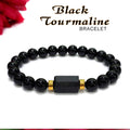Black Tourmaline Matte Tumble Bracelet With Golden Hematite