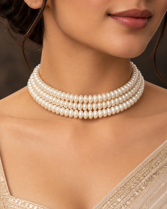Ivory Grace Triple-Layer Pearl Choker