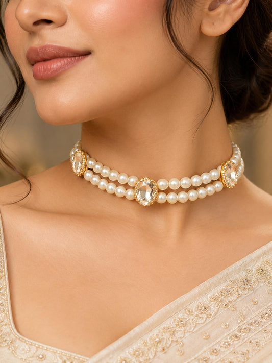 Crystal Empress Double-Layer Pearl Choker