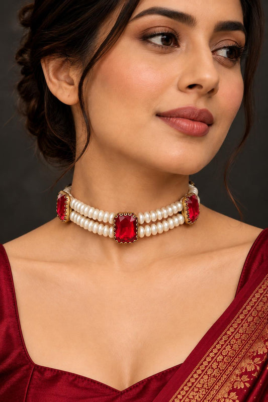 Ruby Empress Triple-Stone Pearl Choker